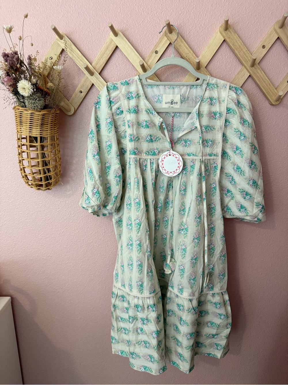 NWT Umgee Mint Floral Tiered Babydoll Dress